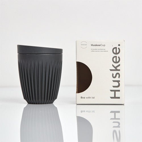 Huskee 8oz Charcoal Cup with Lid, Sustainable Coffee Cup.
