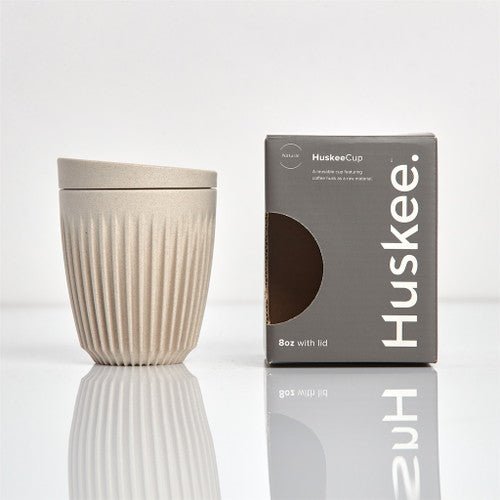 Huskee 8oz Natural Cup with Lid, Sustainable Coffee Cup.